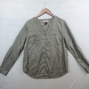 5.11 Tactical Shirt Womens Large Green V Neck Button Pockets Long Sleeve Casual